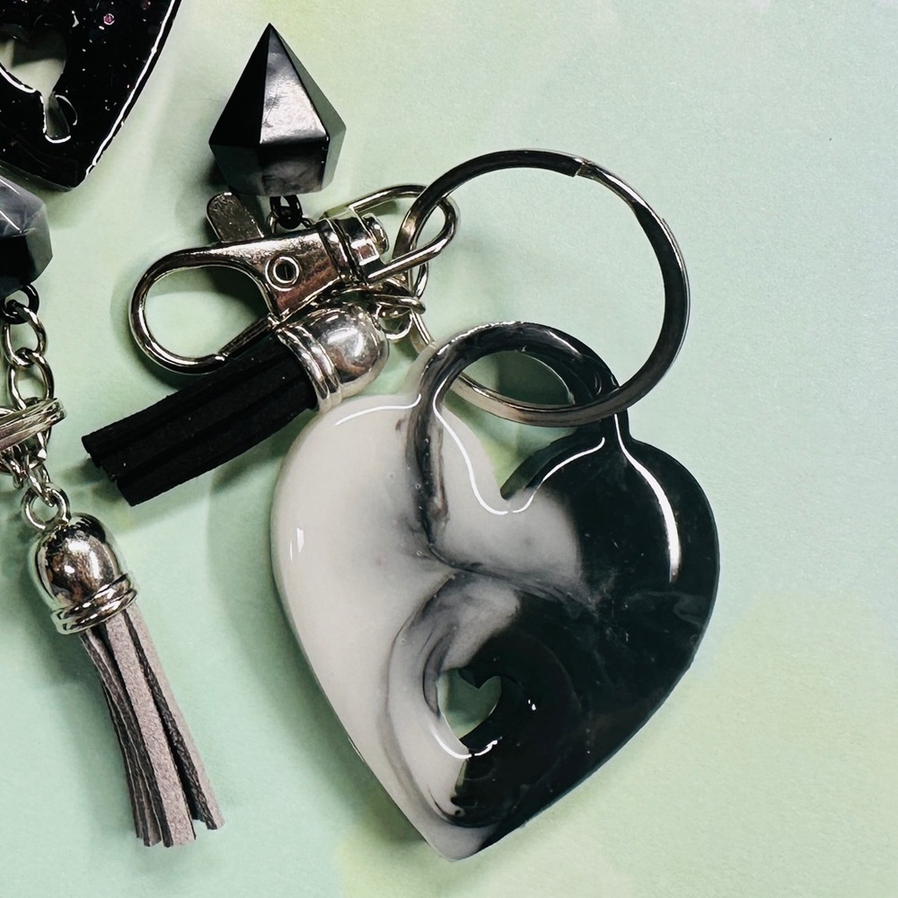 Black and White Heart Keychain Handmade